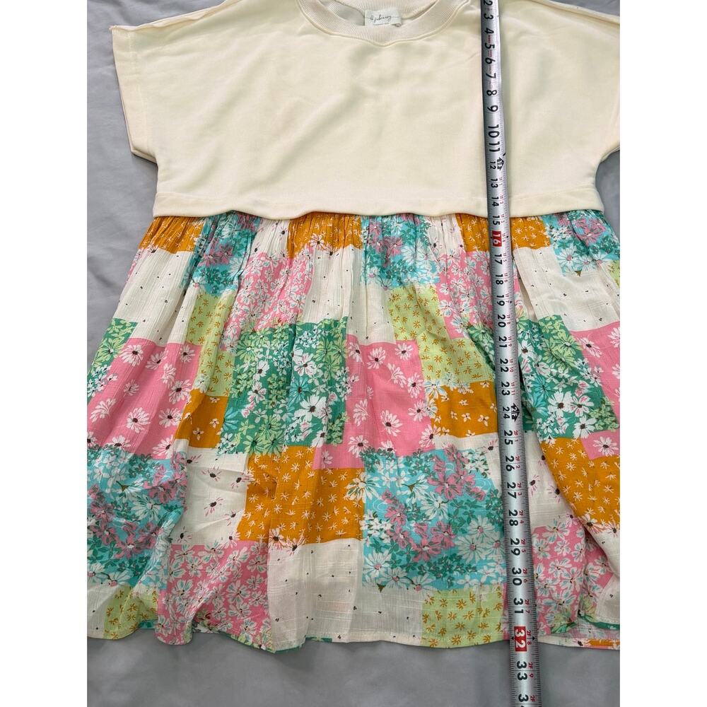 In February Cream Patchwork Floral Mixed Media Mini Dress Women's Small - Picture 8 of 14